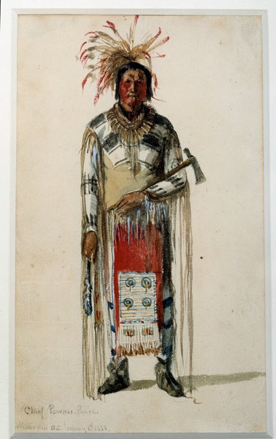 Indian of America: "" Footprint of an Indian Chief of the Pawnee Ponca Tribe" Litografi av Jules Emile (Jules-Emile) Saintin (1829-1894) 1858 La Rochelle, Musee du Nouveau Monde av Jules Emile Saintin