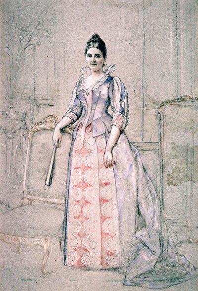 Portrett av fru Carnot iført en verdt kjole av Jules Emile Saintin