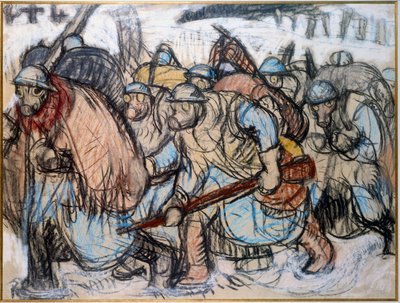 Første verdenskrig: "" Soldater iført gassmaske "". Zingg, Jules Emile (1882-1942) av Jules Emile Zingg