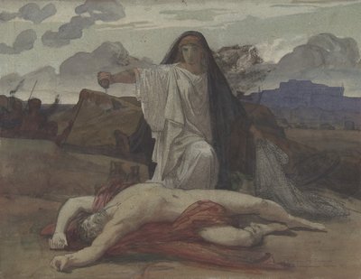 Antigone gir symbolbegravelse til kroppen til hennes bror Polynices, 1835-98. av Jules Eugene Lenepveu