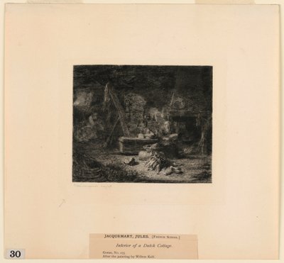 Interiør i en nederlandsk hytte, fra "Etchings of Pictures in the Metropolitan Museum, New York" av Jules Ferdinand Jacquemart