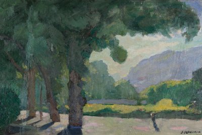 Grenoble, utsikt tatt fra Île Verte 1922 Olje på papp av Jules Flandrin