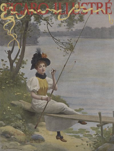 LOuverture de la Peche (Åpningen av fiskesesongen). Forside av Le Figaro Illustre, juli 1896 av Jules Frederic Ballavoine