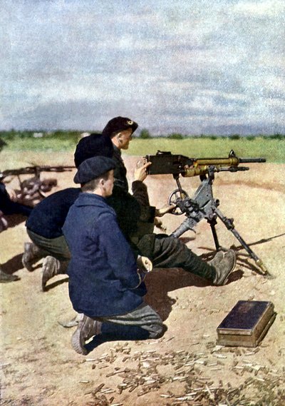 En fransk stilling med maskingevær under slaget ved Marne øst for Paris, september 1914 (autokrom) av Jules Gervais Courtellemont