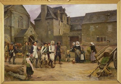 The Revolutionaryes of Fouesnant avrundet av nasjonalgarden i 1792, ca. 1886-87 (olje på lerret) av Jules Girardet