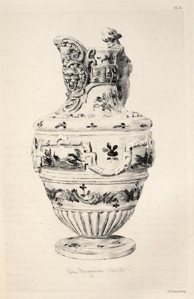 Historien om den keramiske kunsten: En beskrivende og filosofisk studie av keramikken til alle aldre og alle nasjoner: Spania: Talavera de la Reyna- Faience- Ewer (Plate X) av Jules Jacquemart