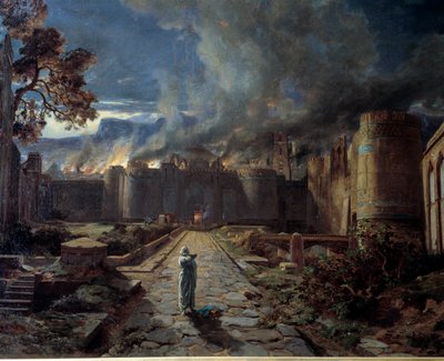 Sodoma (Sodoma) Ødeleggelsen av byen ved brann. Detalj. Maleri av Jules Laurens (1825-1901) Orleans. Museum of Fine Arts av Jules Joseph Augustin Laurens