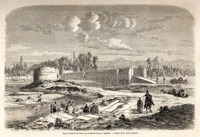 Broen Allah Verdi Kahn, erige rundt 1608, i Isfahan (eller Isfahan) (Iran), er både et kryssingspunkt for å krysse elven Zend e Roud, men også en demning for å regulere elvens løp, med en Talar, eller kiosk av speil, hvor den persiske herskeren kunne ob av Jules Joseph Augustin Laurens