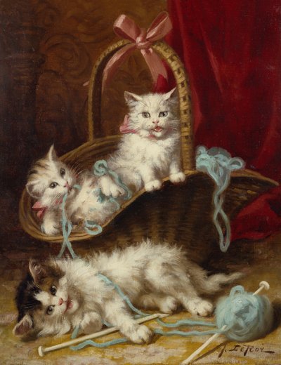 A Basket of Mischief (olje på lerret) av Jules Leroy