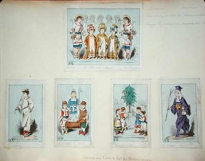 Kostymer til Alsace-Lorraine juletre (farget gravering) av Jules Marre