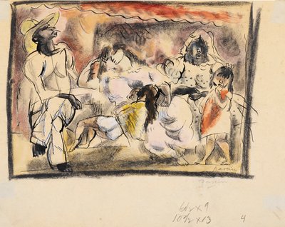 En mann, to kvinner, to barn (wc på papir) av Jules Pascin