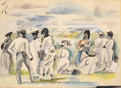 Svart med gutt som holder blomster (wc på papir) av Jules Pascin
