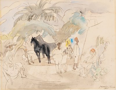 Figurer og to hester i et landskap, 1921 (wc på papir) av Jules Pascin