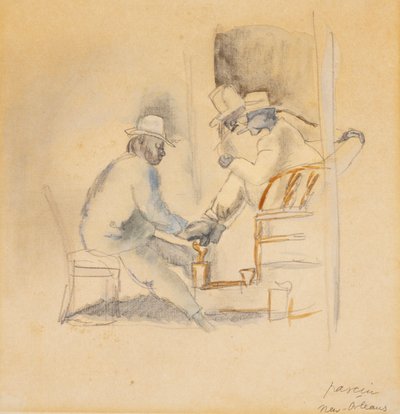 New Orleans Shoeshine (wc på papir) av Jules Pascin