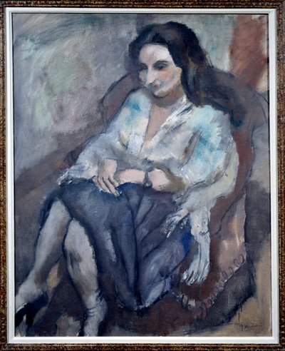 Portrett av Andree. Portrett av en sittende kvinne. Maleri av Jules Pascin (1885-1930) av Jules Pascin