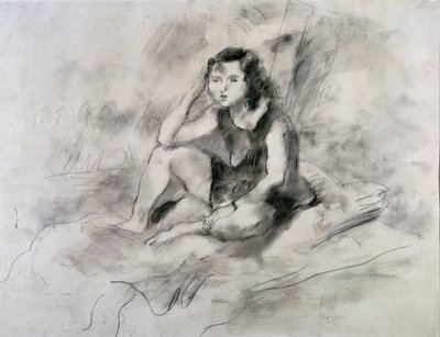 Sittende jente (akvarell og blekk, ca. 1910) av Jules Pascin