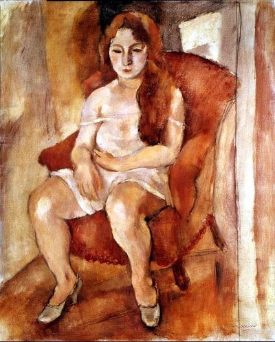 Sittende kvinne (olje på lerret) av Jules Pascin