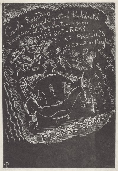 Uten tittel (invitasjon til fest hos Jules Pascin) av Jules Pascin