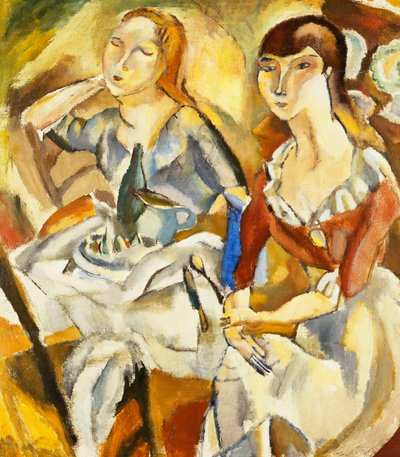 Unge jenter som sitter sammen av Jules Pascin