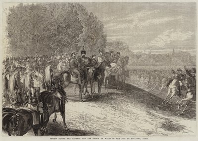 Gjennomgang før keiseren og prinsen av Wales i Bois de Boulogne, Paris av Jules Pelcoq