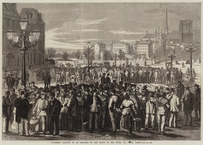 Arbeidere som venter på å bli engasjert på Place of the Hotel de Ville, Paris av Jules Pelcoq