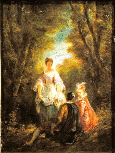 Samtale i en park (olje på papir på lerret) av Jules Robert Auguste