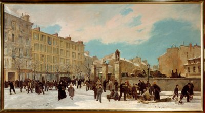 Byggeplass i tre til buruler boulevard du Montparnasse i januar 1871 - Gatebilde i Paris - Maleri av Jules Didier (1831-1892) og Jacques Guiaud (1811-1876) av Jules and Guiaud Jacques  Didier