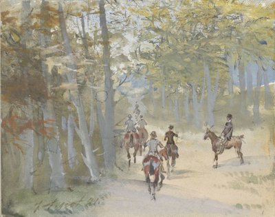 Skoglandskap med ryttere av Jules baron Finot