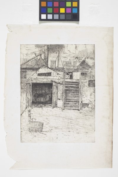 Snekkerbutikken (etsing) av Julian Alden Weir