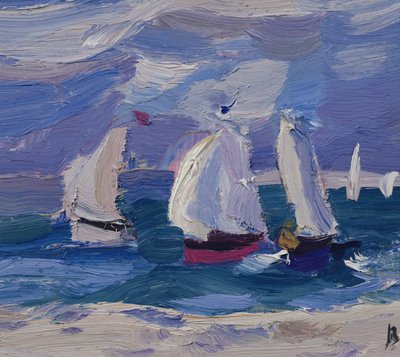Joller racing i Poole Harbor (olje om bord) av Julian Bailey