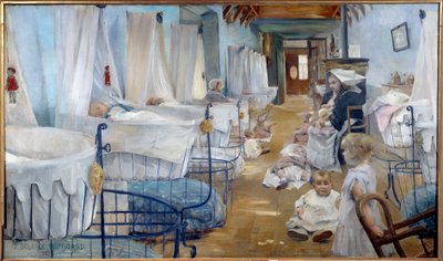 Les crceaux, barnehage for offentlig hjelp Maleri av Julie Delance Feurgard (1859-1892) 1888 Brest, Museum of Fine Arts - The Cradles, sykehjem, Offentlig bistand. Maleri av Julie Delance Feurgard (1859-1892) av Julie Delance Feurgard