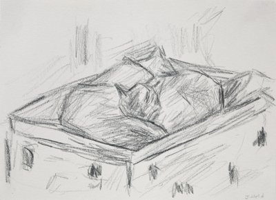 Cats Nestling, 2015 (blyant) av Julie Held