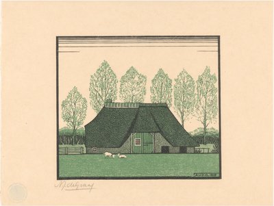 En gård med stråtak av Julie de Graag (signed by artist)
