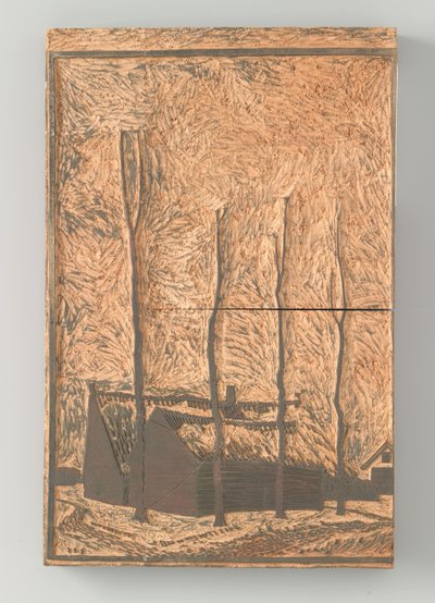 Fire trær i nærheten av hus av Julie de Graag (signed by artist)