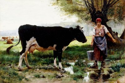 En melkepike med kua sin, av Julien Dupre