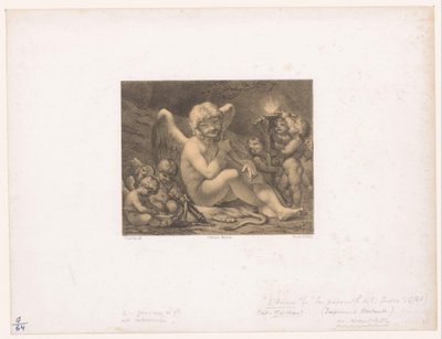 Amor og putti skjerper pilene sine Les Preparatifs de la guerre av Julien Leopold Boilly