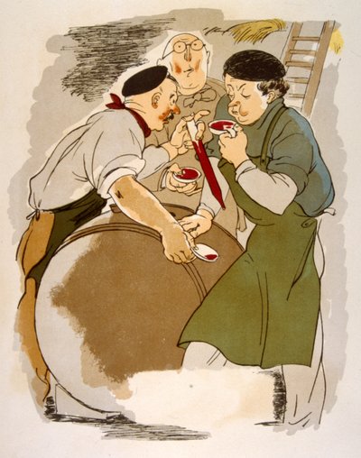 Humoristisk vinillustrasjon 1946. Illustrasjon av Julien Pavil av Julien Pavil