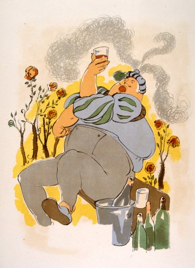 Humoristisk vinillustrasjon 1946. Illustrasjon av Julien Pavil av Julien Pavil