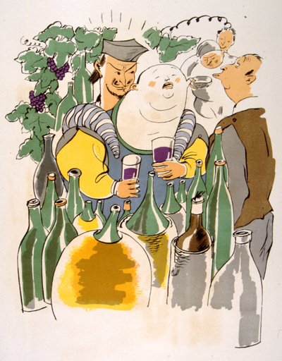 Humoristisk vinillustrasjon 1946. Illustrasjon av Julien Pavil av Julien Pavil