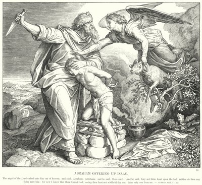Abraham ofrer Isak (gravering) av Julius (after) Schnorr von Carolsfeld