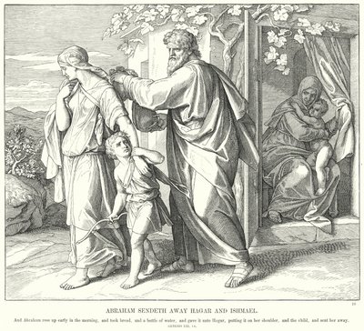 Abraham sender bort Hagar og Ismael (gravering) av Julius (after) Schnorr von Carolsfeld