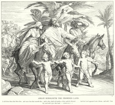 Abram Beholdeth det lovede land (gravering) av Julius (after) Schnorr von Carolsfeld