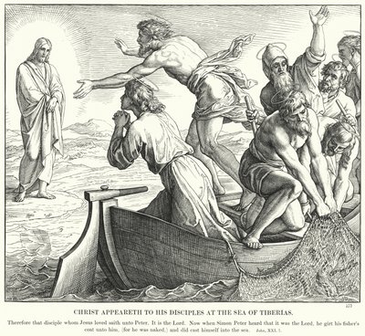 Kristus viser seg for sine disipler ved Tiberiashavet (gravering) av Julius (after) Schnorr von Carolsfeld