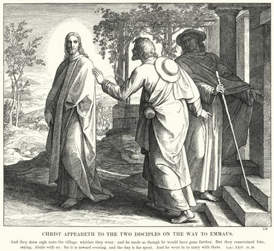 Kristus viser seg for de to disiplene på vei til Emmaus (gravering) av Julius (after) Schnorr von Carolsfeld