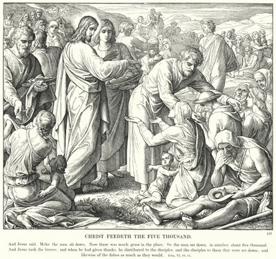 Kristus mater de fem tusen (gravering) av Julius (after) Schnorr von Carolsfeld