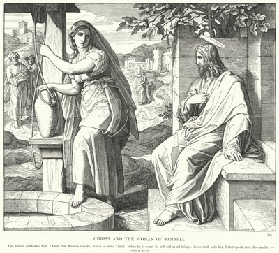 Kristus og kvinnen i Samaria (gravering) av Julius (after) Schnorr von Carolsfeld
