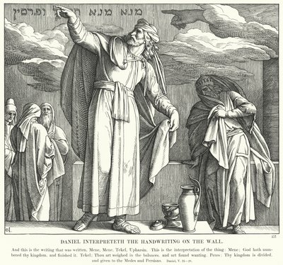 Daniel tolker håndskriften på veggen (gravering) av Julius (after) Schnorr von Carolsfeld