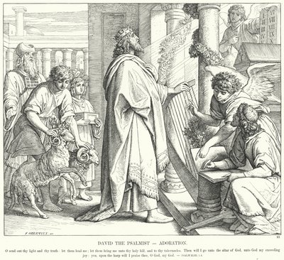 Salmisten David, tilbedelse (gravering) av Julius (after) Schnorr von Carolsfeld