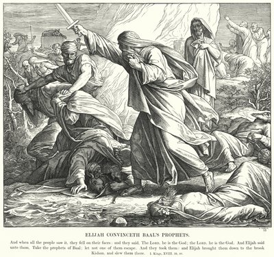 Elijah overbeviser Baals profeter (gravering) av Julius (after) Schnorr von Carolsfeld