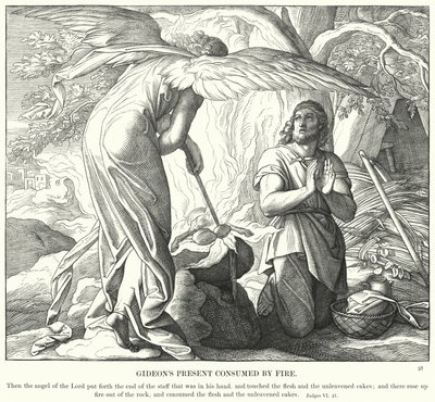 Gideons gave fortært av ild (gravering) av Julius (after) Schnorr von Carolsfeld